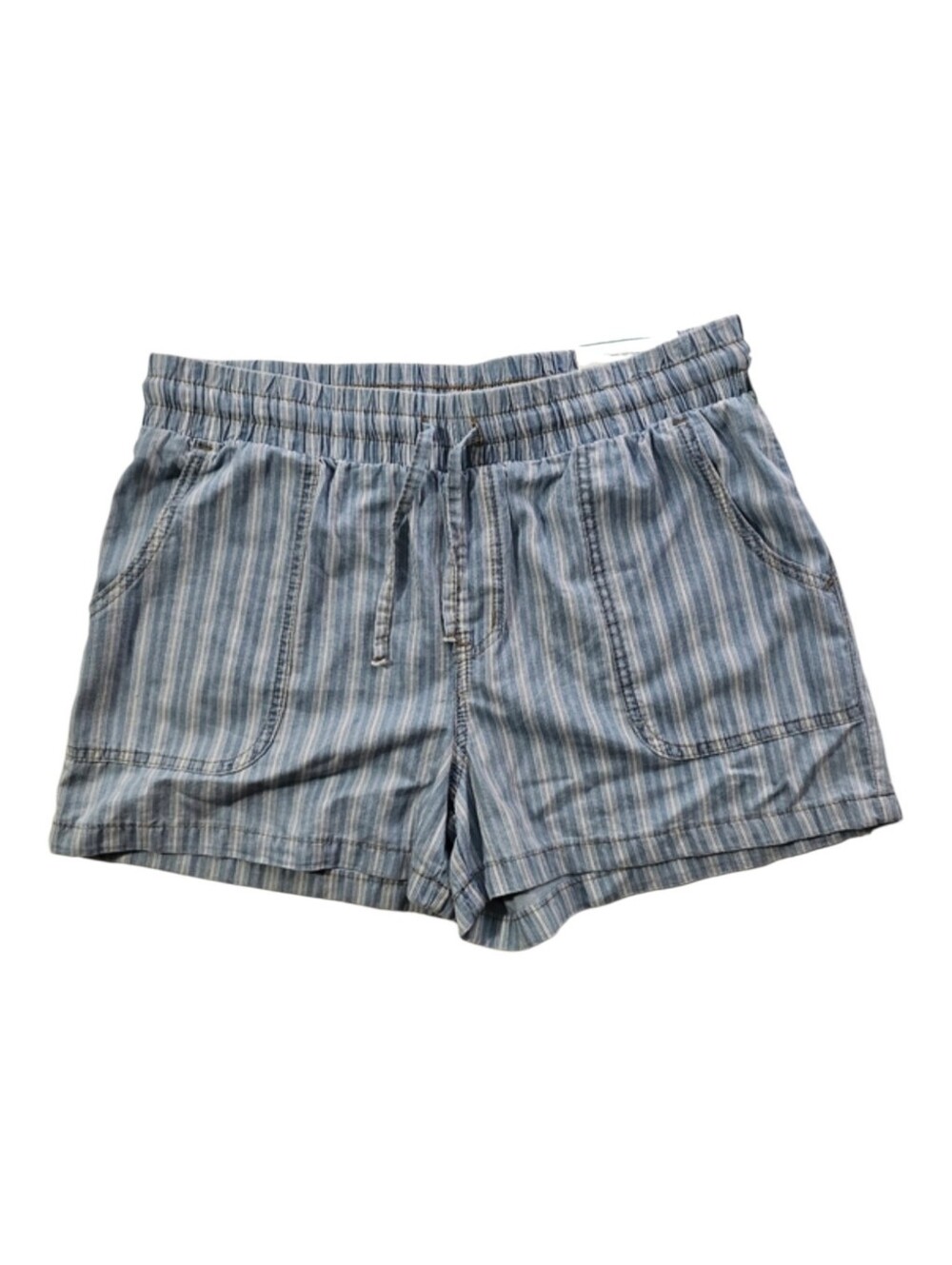 Maurices High Rise Pull On Draw String Blue Striped Chambray Shorts Size M